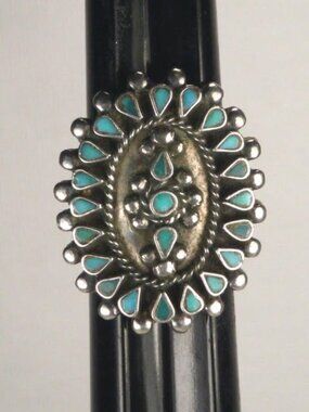 Vintage Women's Zuni Indian Ring Petite Turquoise Inlay Size 7